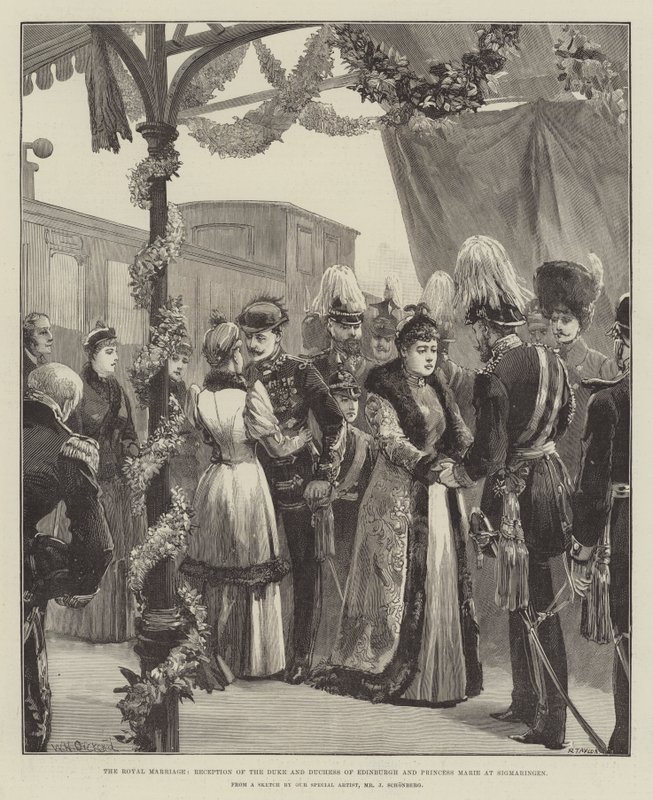 O casamento real, a recepção do duque e da duquesa de Edimburgo e a princesa Marie em Sigmaringen de William Heysham Overend