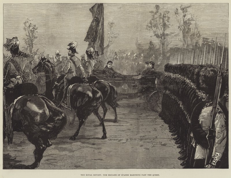 The Royal Review, a Brigada de Guardas marchando além da rainha de William Heysham Overend