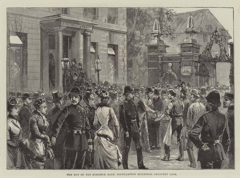 A corrida no banco de Birkbeck, edifícios de Southampton, Chancery Lane de William Heysham Overend