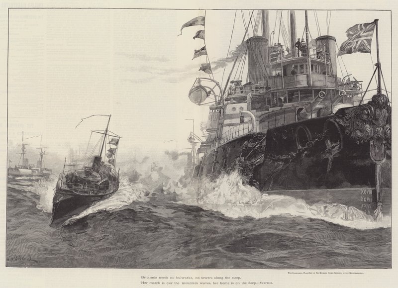 O Sanspareil, navio-bandeira de Sir Michael Culme-Seymour, no Mediterrâneo de William Heysham Overend