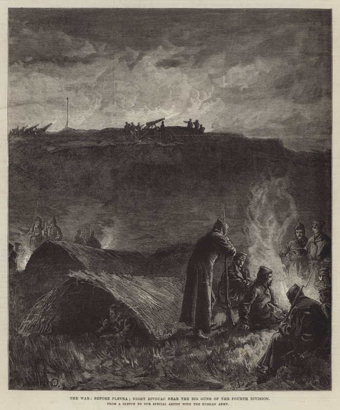 A guerra, antes de Plevna; Bivouac Noturno perto das Grandes Armas da Quarta Divisão de William Heysham Overend