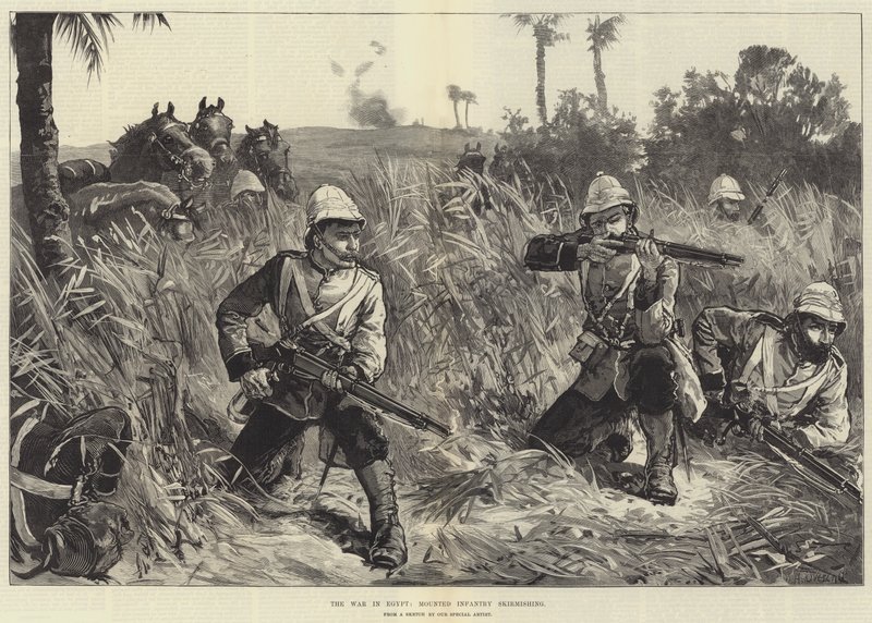 A guerra no Egito, infantaria montada escaramuça de William Heysham Overend