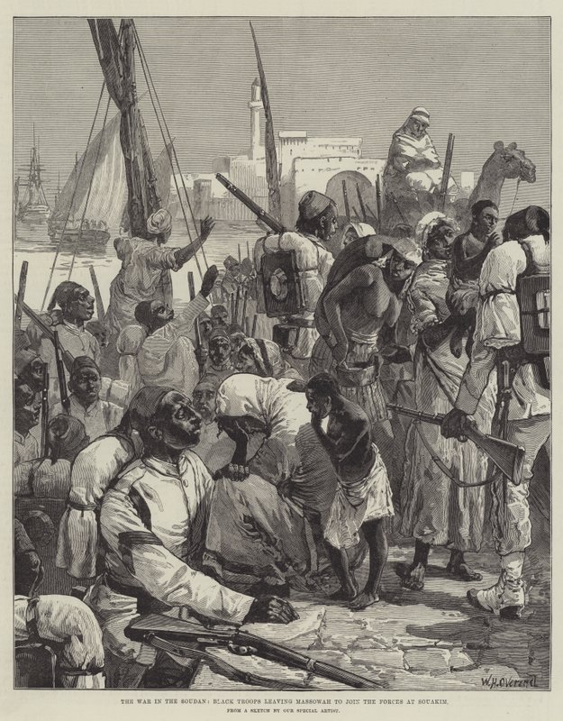 A Guerra no Sudão, Tropas Negras deixando Massowah para se juntar às Forças em Souakim de William Heysham Overend
