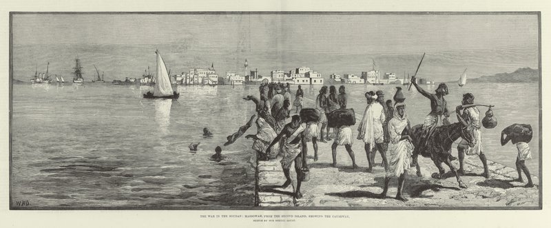 A Guerra no Sudão, Massowah, da Segunda Ilha, mostrando a Causeway de William Heysham Overend