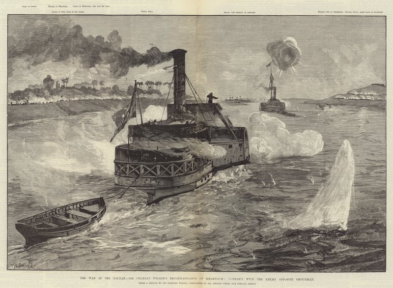 A Guerra no Sudão, Reconhecimento de Cartum de Sir Charles Wilson, Conflito com o Inimigo ao lado de Omdurman de William Heysham Overend