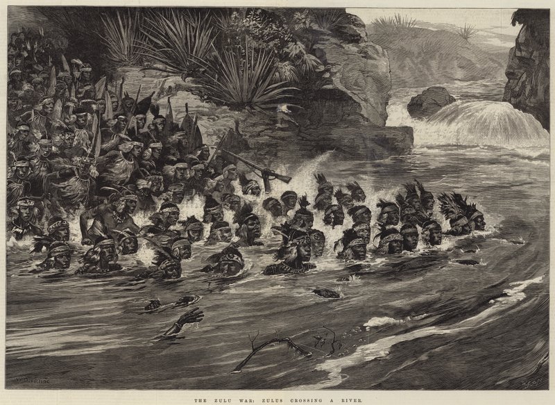 A Guerra Zulu, Zulus atravessando um rio de William Heysham Overend
