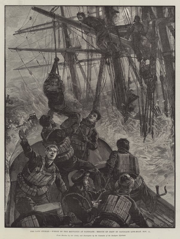 As últimas tempestades, naufrágio do Benvenue em Sandgate, resgate da tripulação por Sandgate Life-Boat, 11 de novembro de William Heysham Overend
