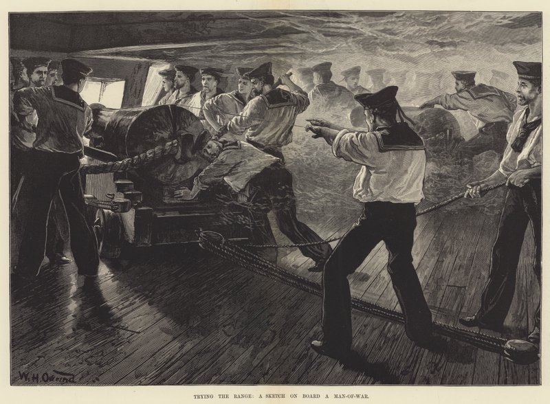 Tentando o alcance, um esboço a bordo de um homem-de-guerra de William Heysham Overend