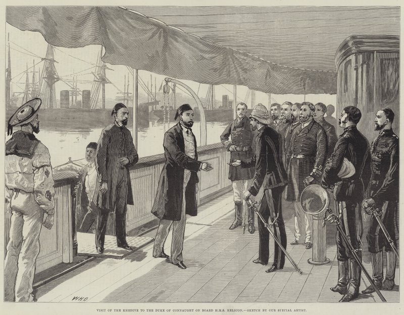 Visita do Quediva ao Duque de Connaught a bordo do HMS Helicon de William Heysham Overend