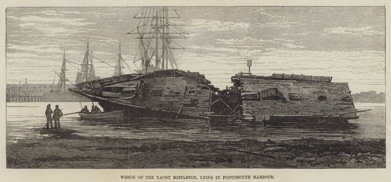 Naufrágio do visco de iate, deitado no porto de Portsmouth de William Heysham Overend
