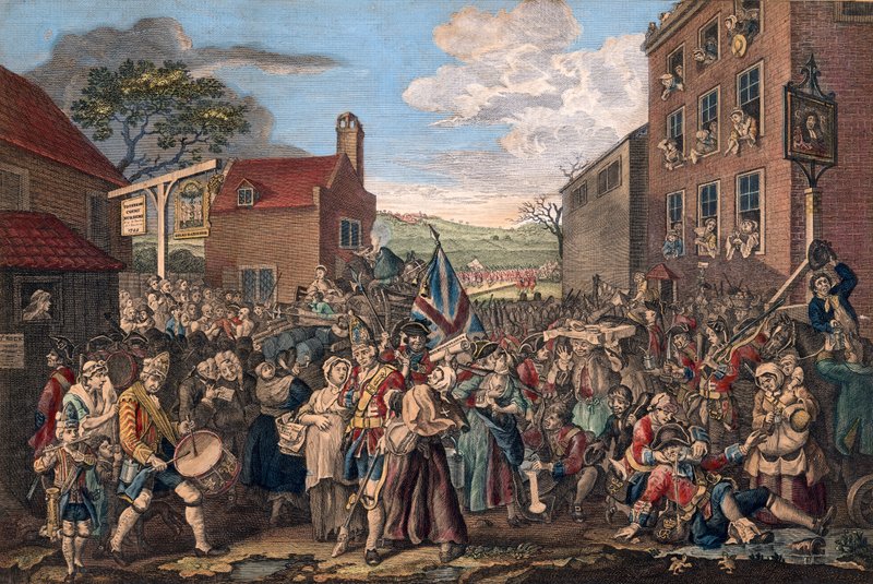 Uma representação da Marcha dos Guardas em direção à Escócia no ano de 1745 de William Hogarth