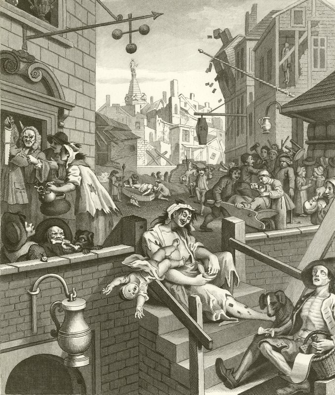 Rua da Cerveja e Gin Lane de William Hogarth