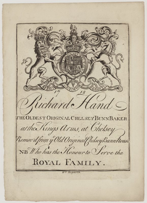 Bun Baker, Richard Hand, cartão de comércio de William Hogarth