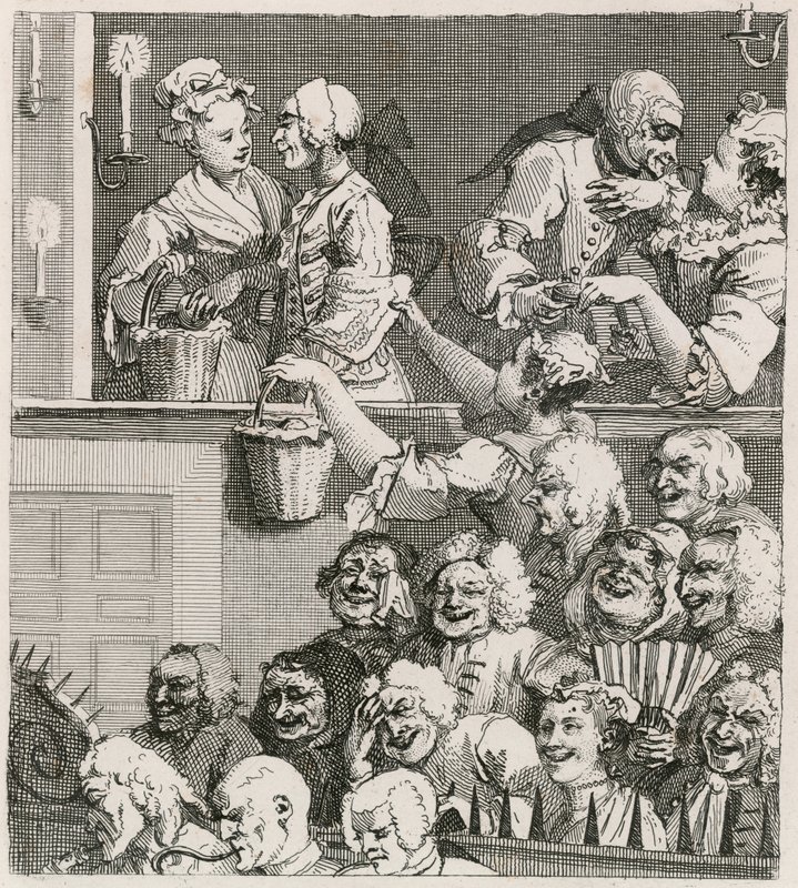 A platéia rindo. A visão de Hogarth de Drury Lane com as prostitutas de laranja em 1733 de William Hogarth