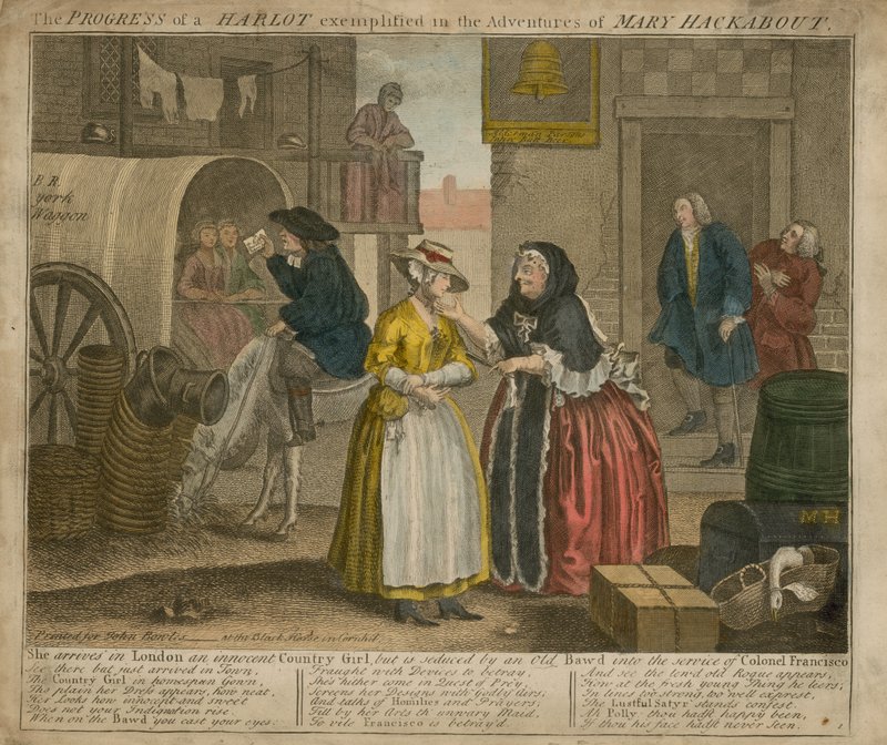 O progresso de uma prostituta, exemplificada nas aventuras de Mary Mackabout de William Hogarth