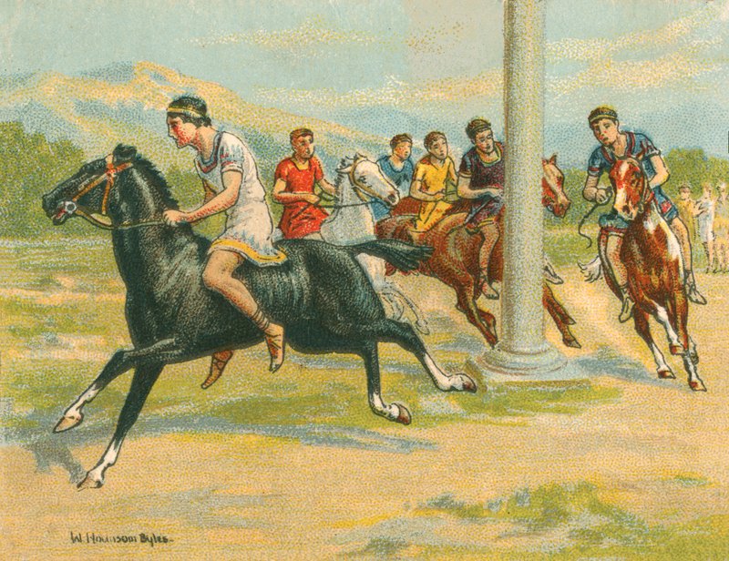 Raças Históricas e Modernas, Corridas de Cavalos Gregos (chromolitho) de William Hounsom Byles
