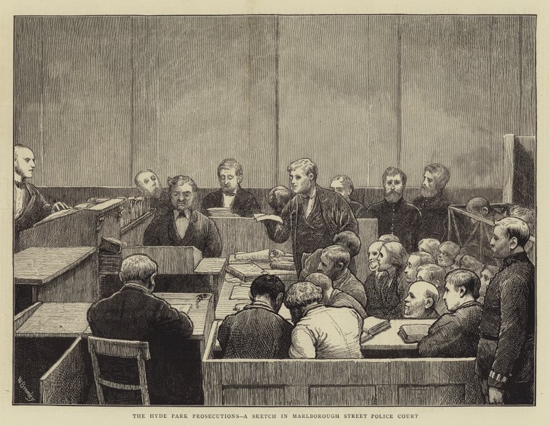 The Hyde Park Prosecutions, um esboço no Tribunal de Polícia de Marlborough Street de William III Bromley