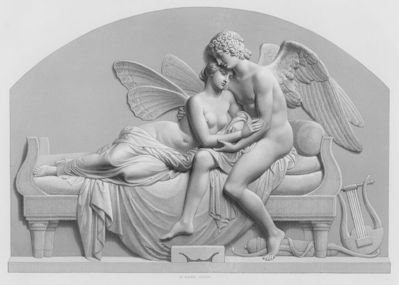 Cupido e Psique, da estátua de J Gibson, RA na Coleção da Rainha (gravura) de William John Roffe
