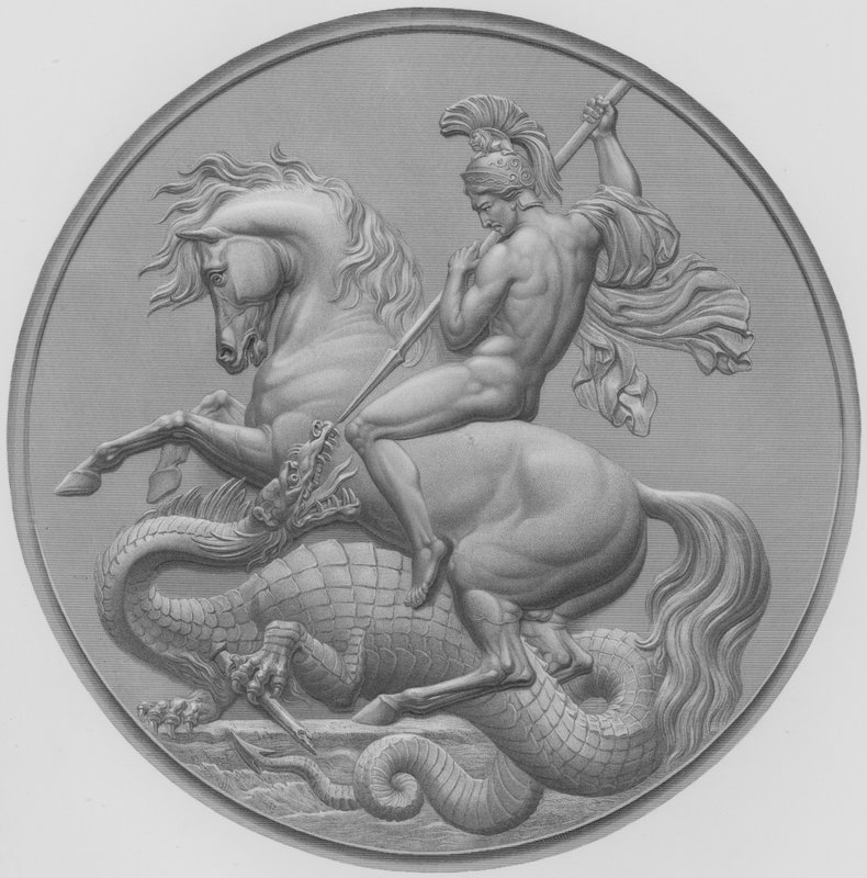 São Jorge, da Medalha de W Wyon, RA, executada por Sua Alteza Real o Príncipe Alberto, gravada por W Roffe a partir de um desenho de F Roffe (gravura) de William John Roffe