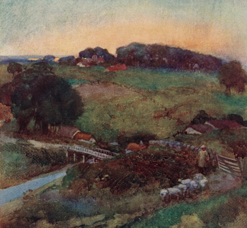 Ilustração para The Deserted Village por Oliver Goldsmith (cor litho) de William Lee Hankey