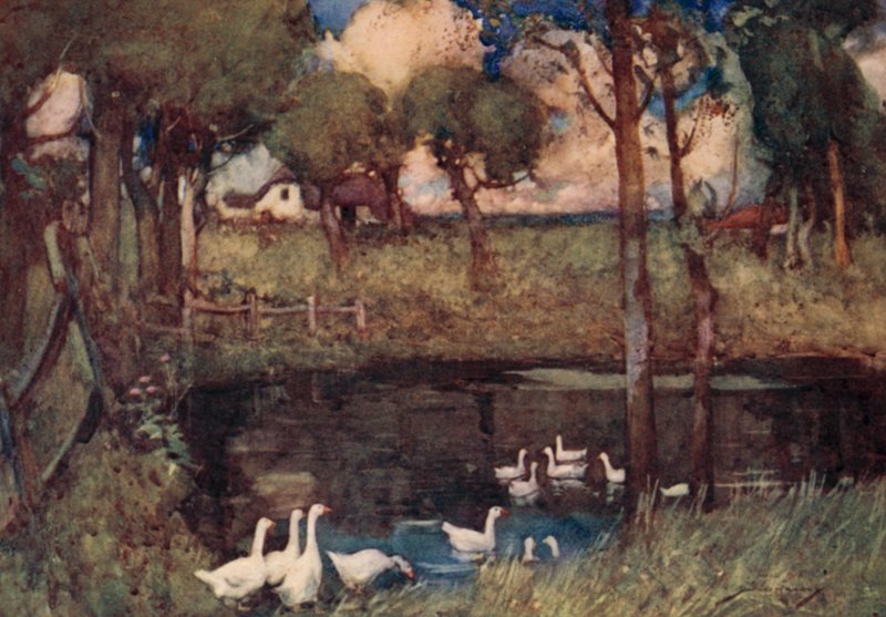 Ilustração para The Deserted Village por Oliver Goldsmith (cor litho) de William Lee Hankey