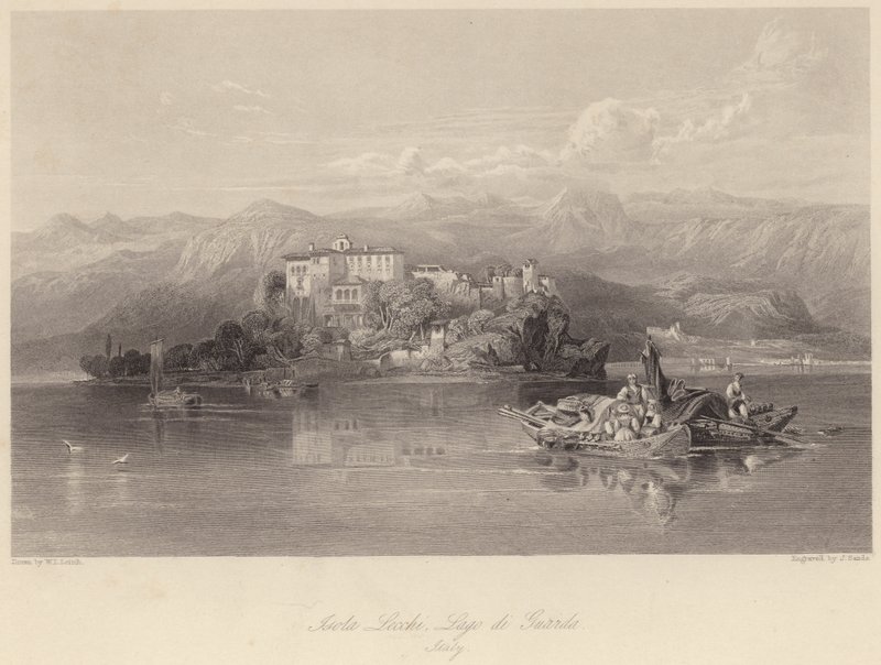 Isola Lecchi, Lago di Guarda, Itália (gravura) de William Leighton (after) Leitch