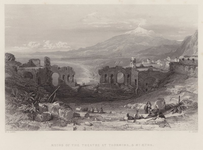 Ruínas do Teatro em Taormina, e do Monte Aetna (gravura) de William Leighton Leitch
