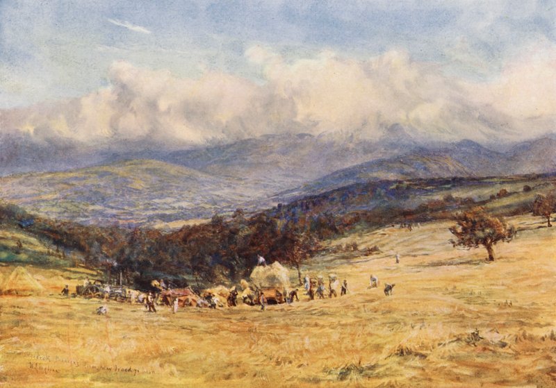 Brecknock Beacons, a partir da estrada Brecknock-Talgarth (litografia a cores) de William Lionel (after) Wyllie