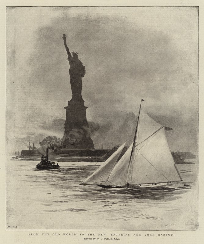 Do Velho Mundo ao Novo, entrando no Porto de Nova York de William Lionel Wyllie