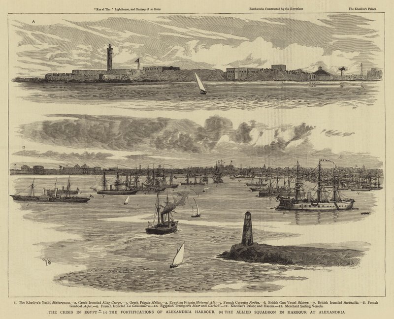 A Crise no Egito, as Fortificações do Porto de Alexandria, o Esquadrão Aliado no Porto de Alexandria de William Lionel Wyllie