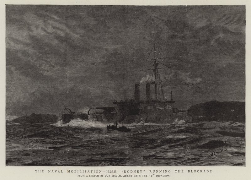 A mobilização naval, HMS Rodney correndo o bloqueio de William Lionel Wyllie