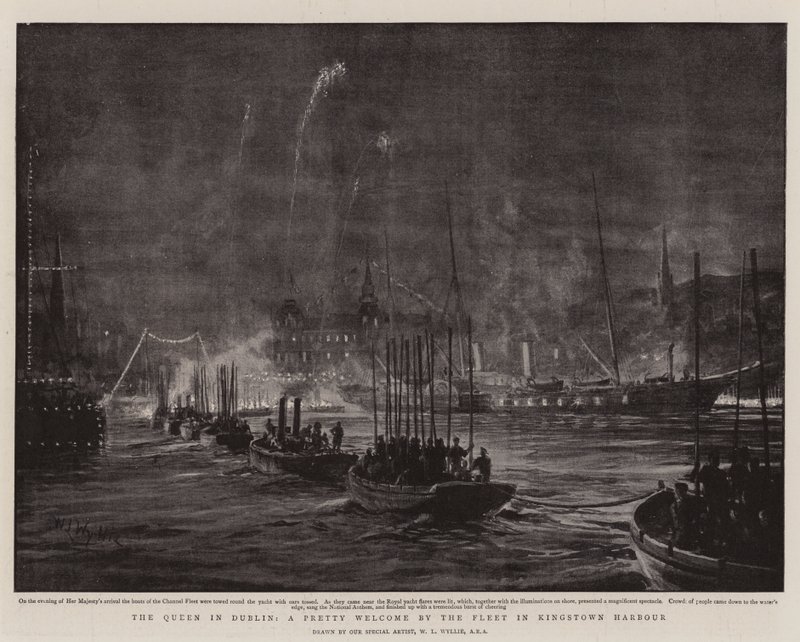 A rainha em Dublin, uma bonita recepção da frota em Kingstown Harbour de William Lionel Wyllie