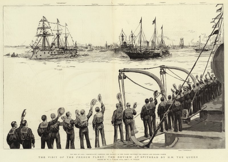 A visita da frota francesa, a revisão como Spithead por HM The Queen de William Lionel Wyllie