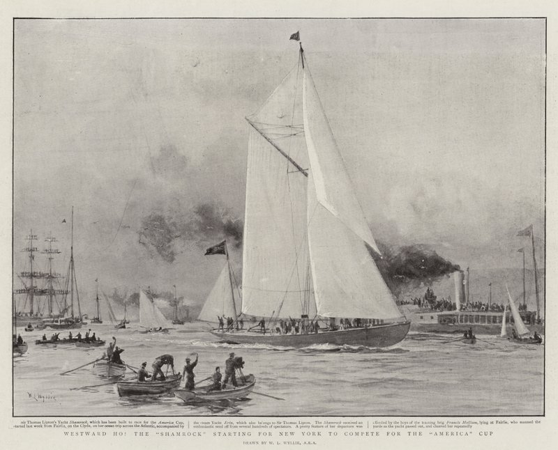 Westward Ho, o Shamrock começando para Nova York para competir pela America Cup de William Lionel Wyllie