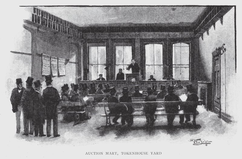 Leilão Mart, Tokenhouse Yard (litho) de William Luker