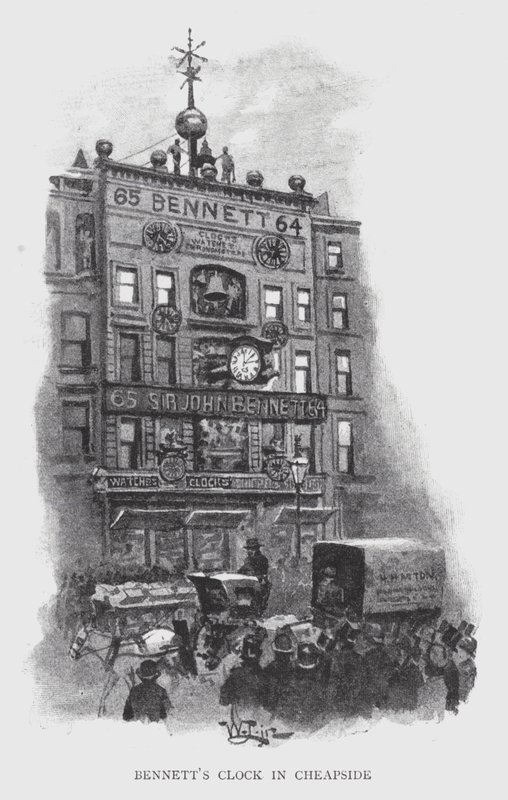 O Relógio de Bennett em Cheapside (litho) de William Luker
