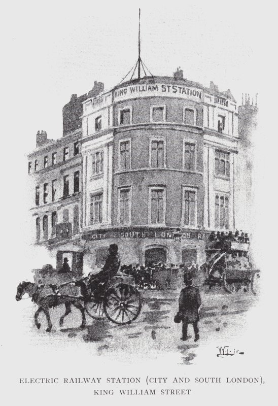 Estação Ferroviária Elétrica, City and South London, King William Street (litho) de William Luker