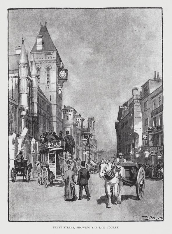 Fleet Street, mostrando os tribunais de justiça (litho) de William Luker