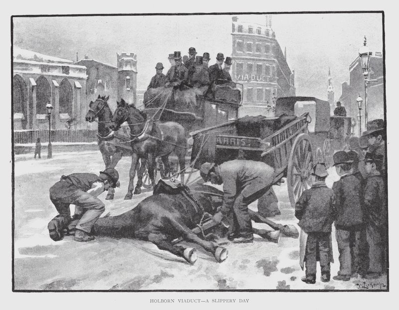 Viaduto de Holborn, um dia escorregadio (litho) de William Luker