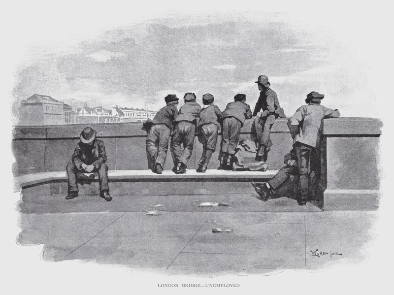 London Bridge, Desempregado (litho) de William Luker