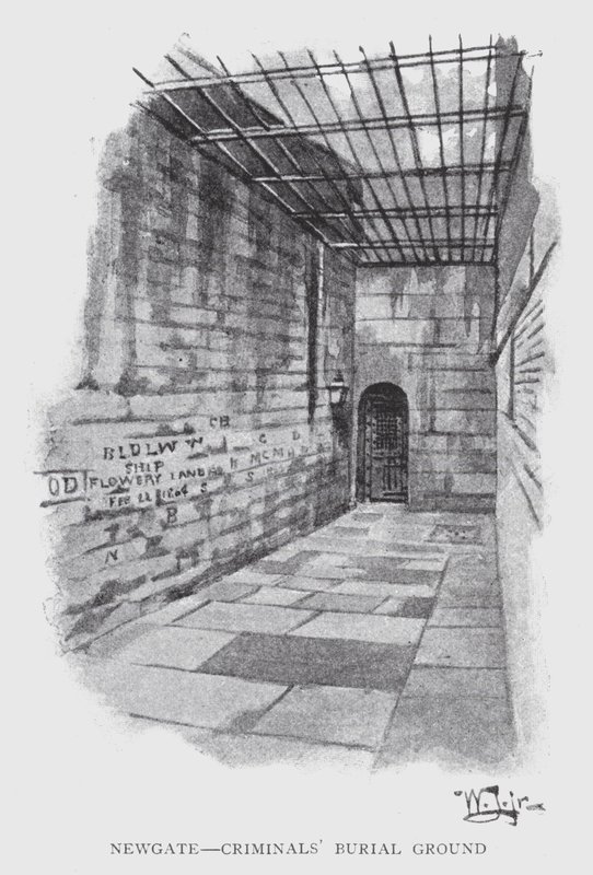 Newgate, Terreno de Enterro dos Criminosos (litho) de William Luker