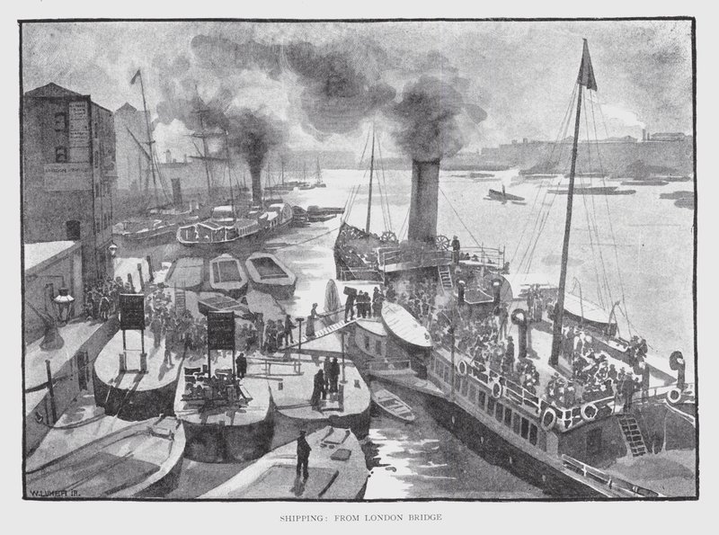 Navegação, a partir da Ponte de Londres (litho) de William Luker