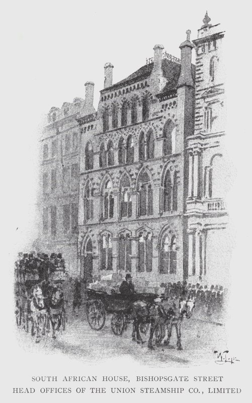 South African House, Bishopsgate Street, Head Offices of the Union Steamship Co, Limited (litho) de William Luker