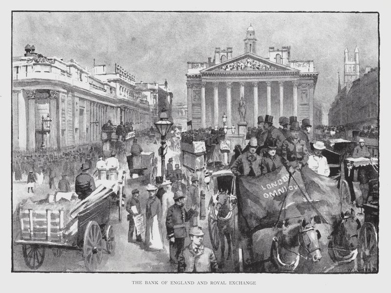 O Banco de Inglaterra e a Royal Exchange (litho) de William Luker
