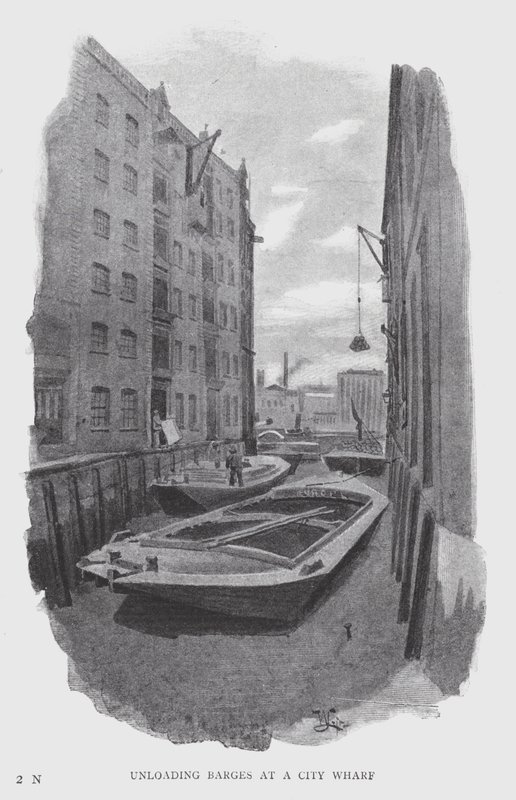 Barcaças de Descarga no City Wharf (litho) de William Luker