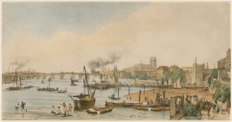 Westminster e Hungerford da ponte de Waterloo, c 1840 de William Parrott