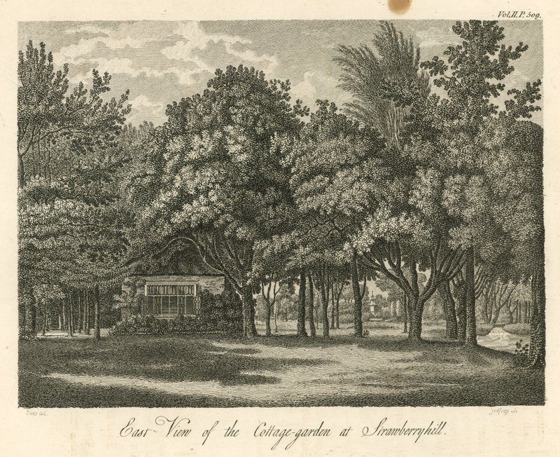 Vista leste do jardim da casa de campo em Strawberry Hill, Twickenham, Londres de William Pars