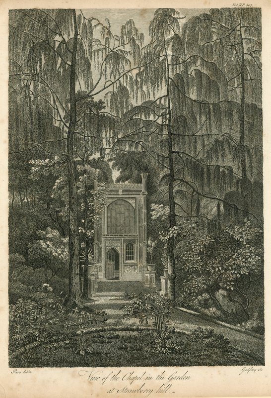 Vista, capela, jardim, moranguinho, colina, twickenham, londres de William Pars