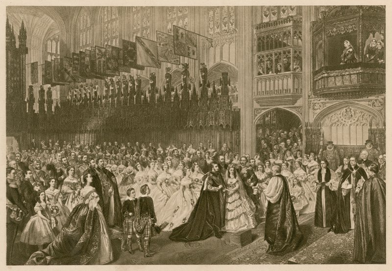 Casamento do Príncipe de Gales e da Princesa Alexandra da Dinamarca, Capela de São Jorge, Castelo de Windsor de William Powell (after) Frith
