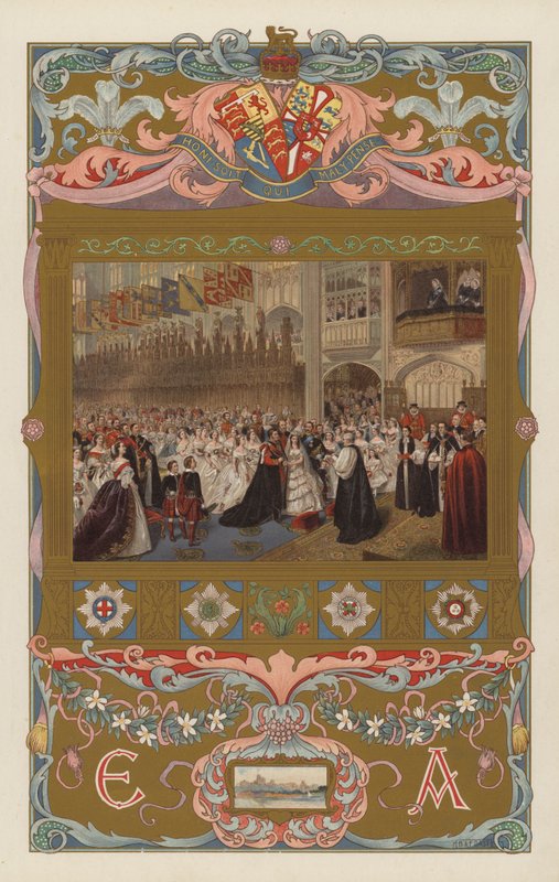 O casamento do futuro Rei Eduardo VII e da Rainha Alexandra, na Capela de St. Georges, Windsor, em 10 de Março de 1863 (cor litho) de William Powell (after) Frith
